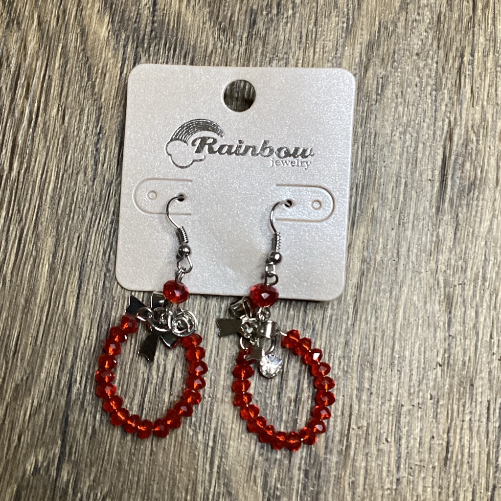Rainbow Red Beaded Hoop Earrings